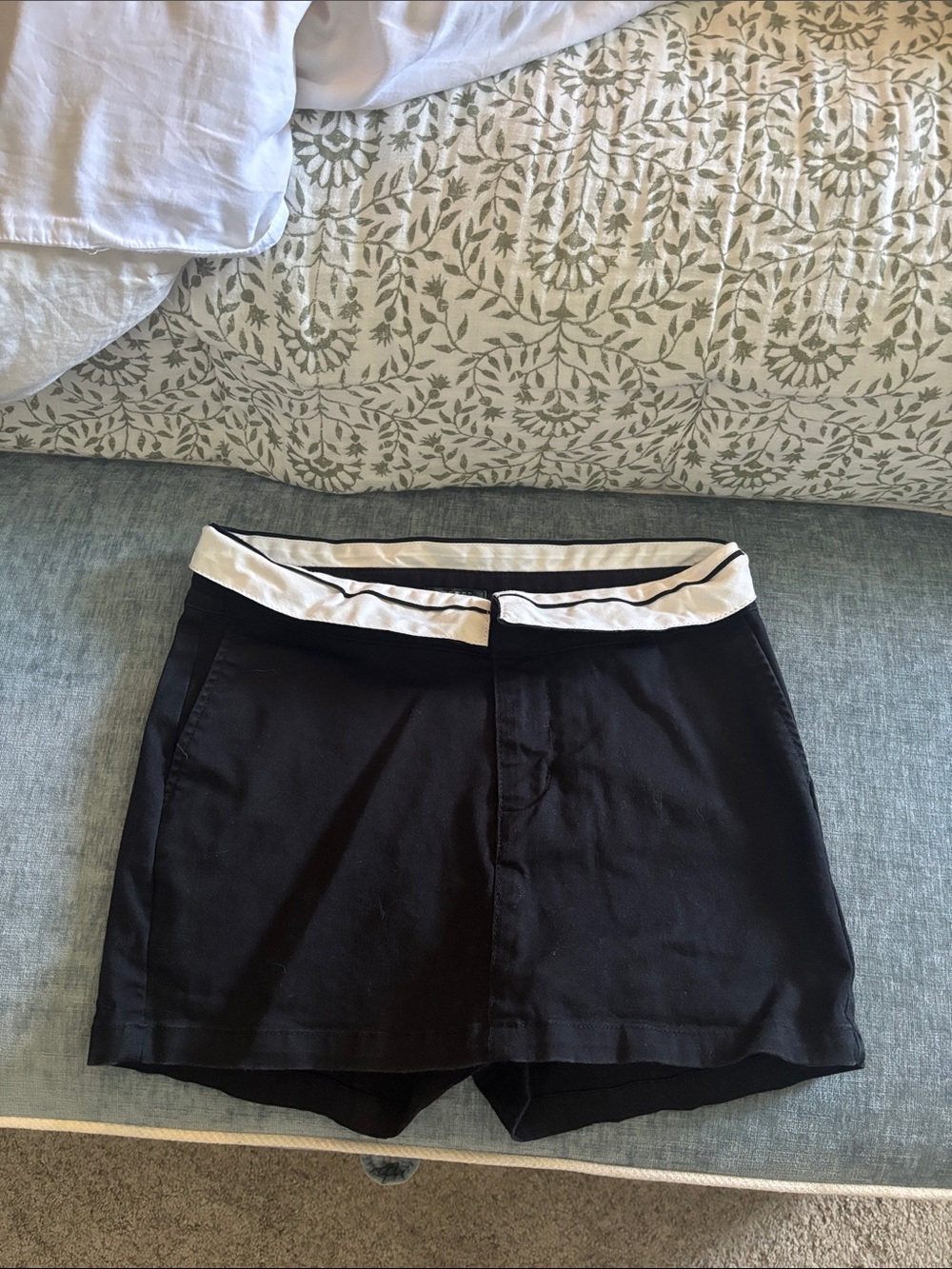 Black High-Waist Shorts with White Trim